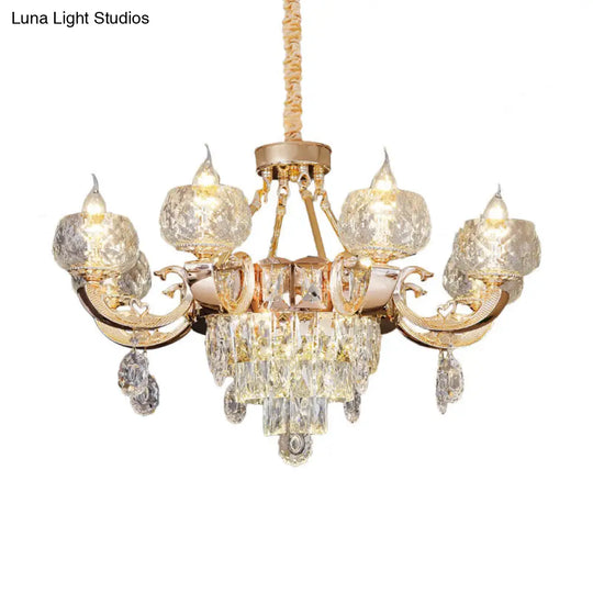 6/8 Bulbs Clear Crystal Gold Chandelier Pendant Lamp With Candle Design