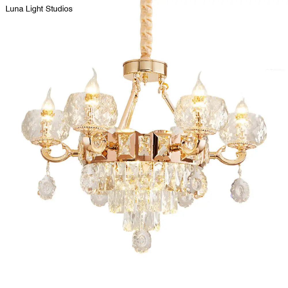 6/8 Bulbs Clear Crystal Gold Chandelier Pendant Lamp With Candle Design