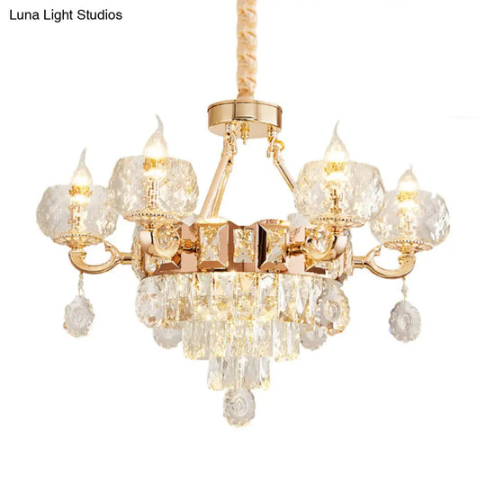 6/8 Bulbs Clear Crystal Gold Chandelier Pendant Lamp With Candle Design