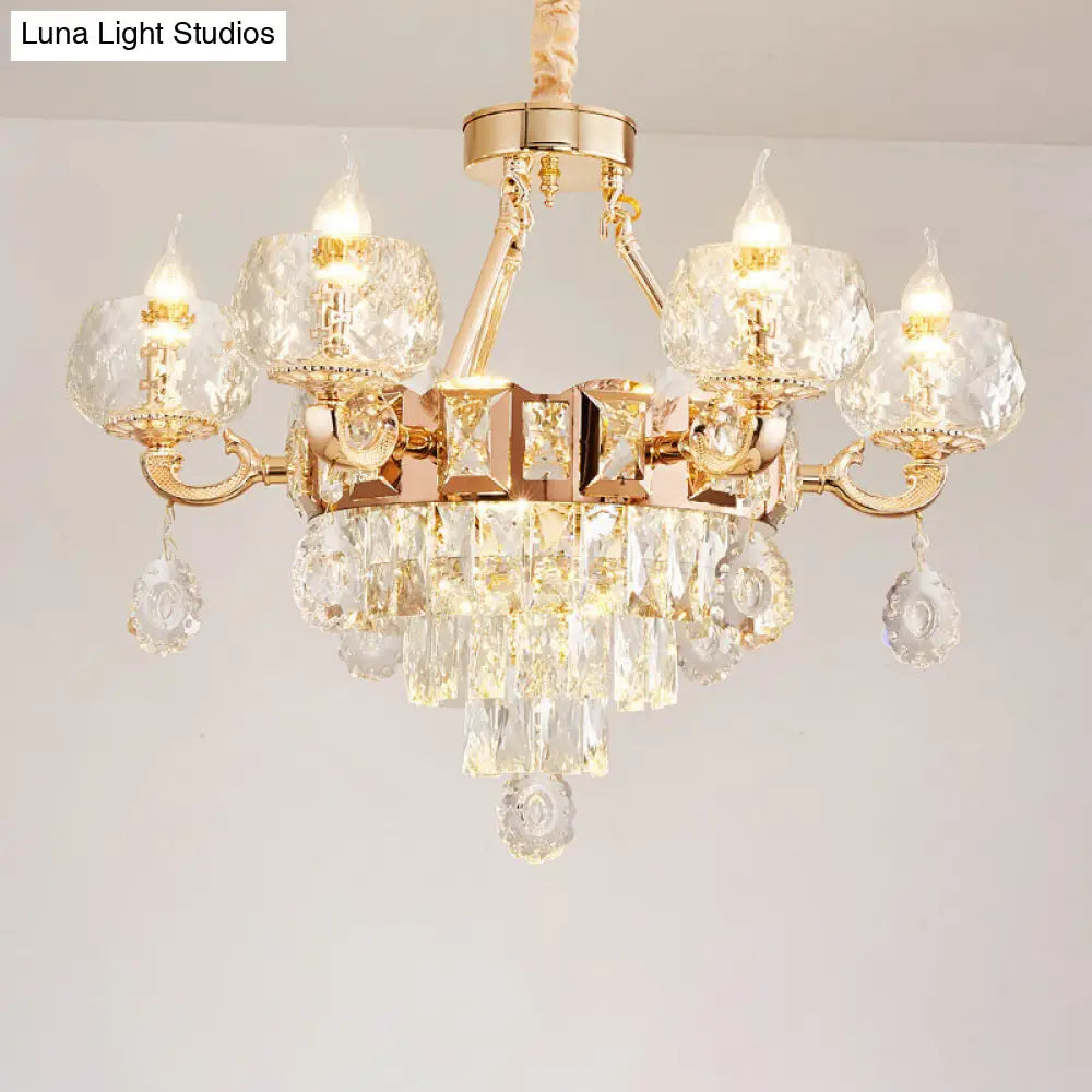 6/8 Bulbs Clear Crystal Gold Chandelier Pendant Lamp With Candle Design