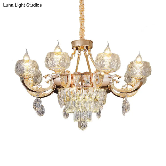 Contemporary Crystal Chandelier Lamp - 6/8 Bulbs Gold Drop Pendant With Clear Bowl Shade And Candle