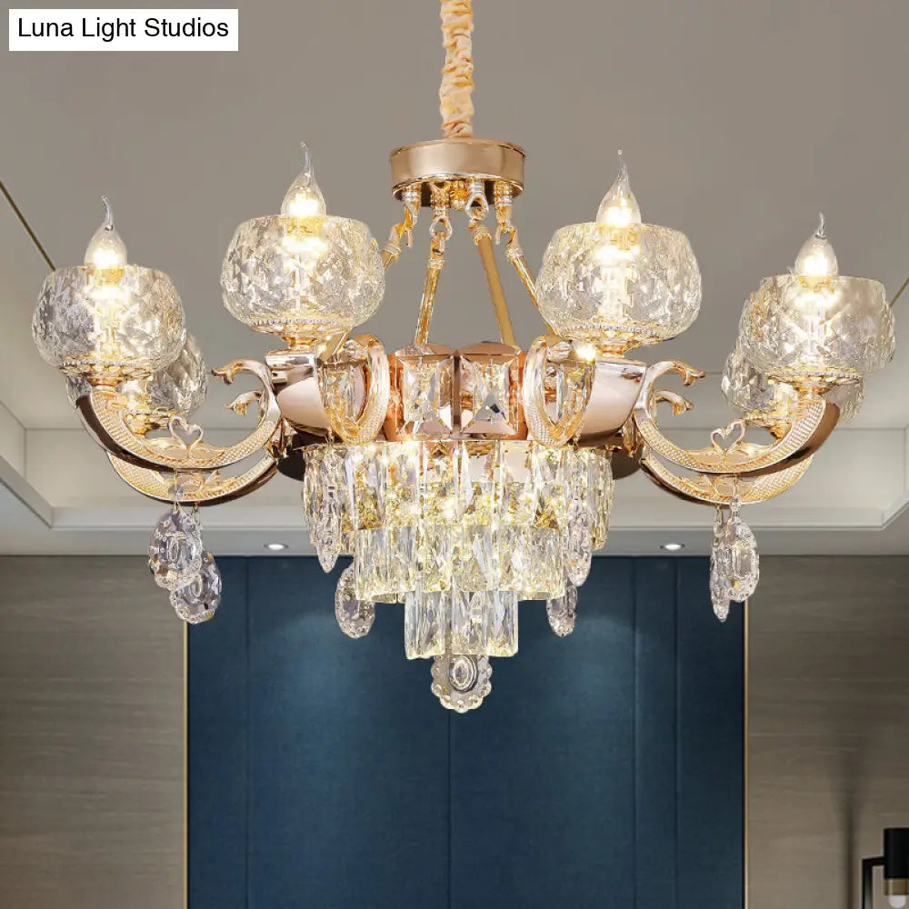 6/8 Bulbs Clear Crystal Gold Chandelier Pendant Lamp With Candle Design 8 /