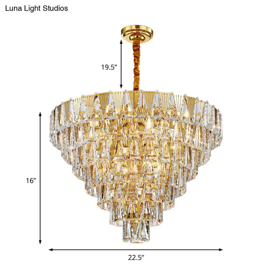 Contemporary Crystal Chandelier Light Fixture - 7 Tiers 10 Lights Gold Pendant