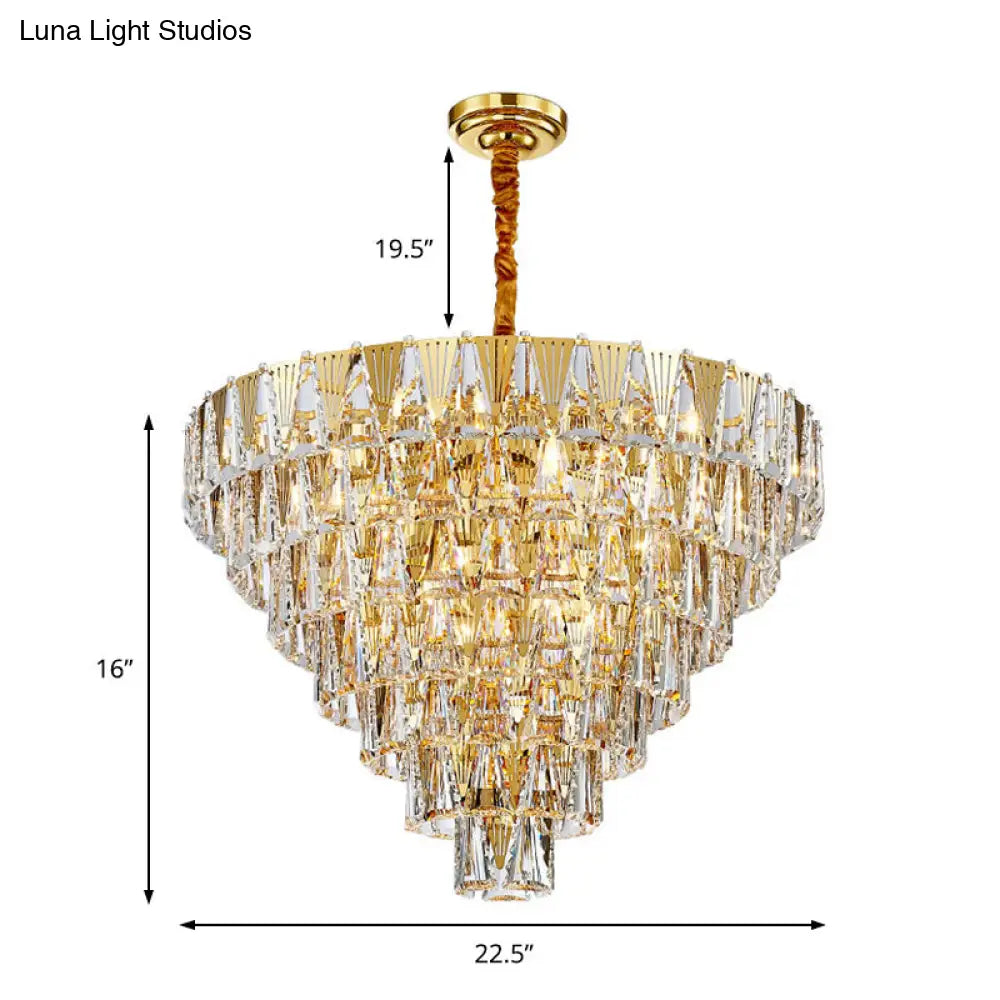 Contemporary Crystal Block Chandelier - 7 Tiers 10 Lights Gold Pendant Lighting