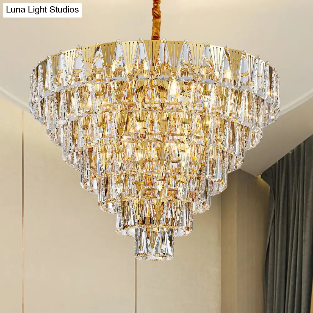 Contemporary Crystal Chandelier Light Fixture - 7 Tiers 10 Lights Gold Pendant