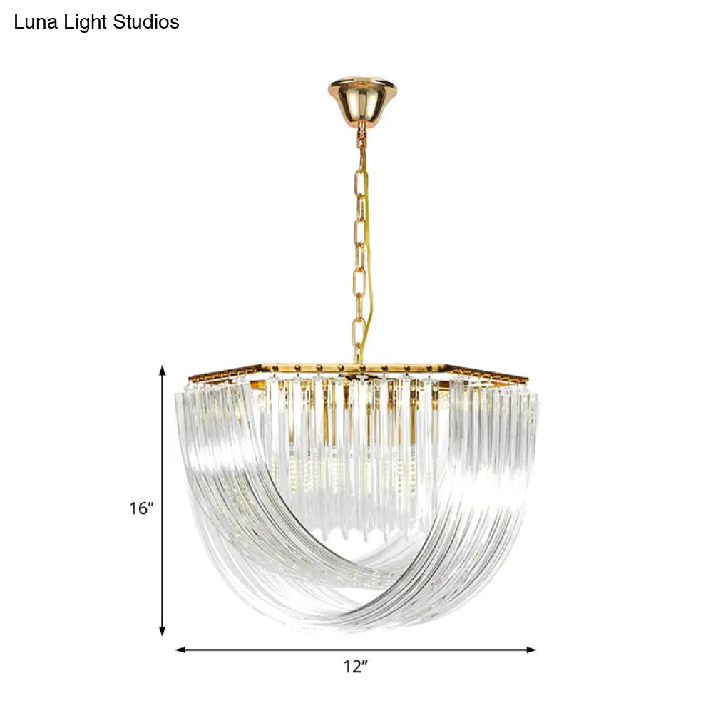 Contemporary Crystal Chandelier Light - Hexagon Design Gold Finish 4-Light 12’’/19.5’’ Wide