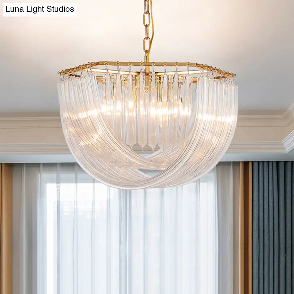 Contemporary Gold Hexagon Chandelier With Crystal Accents - 4 Lights 12/19.5 Wide