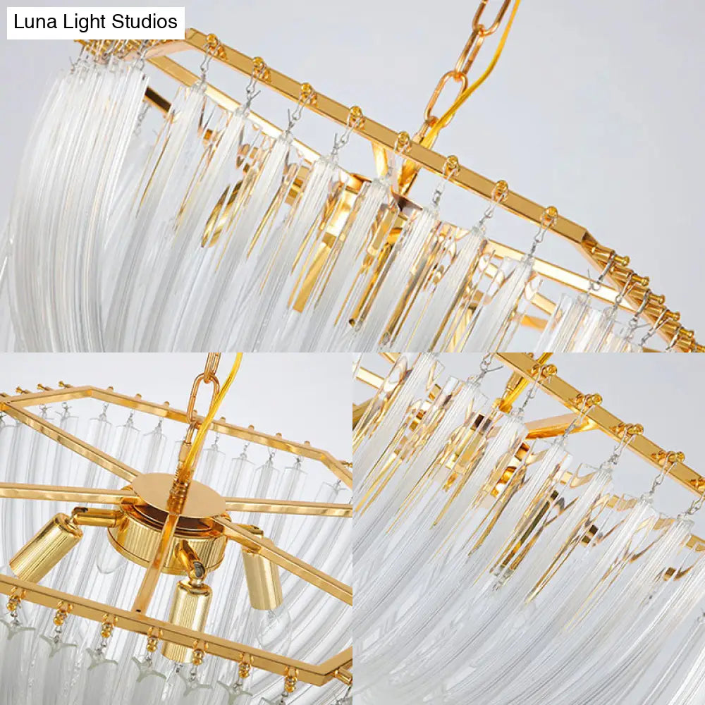 Contemporary Crystal Chandelier Light - Hexagon Design Gold Finish 4-Light 12’’/19.5’’ Wide