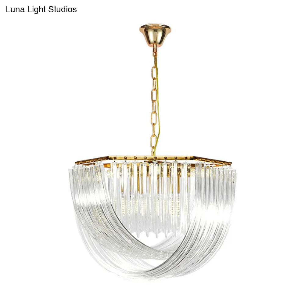 Contemporary Gold Hexagon Chandelier With Crystal Accents - 4 Lights 12/19.5 Wide