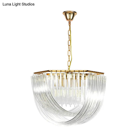 Contemporary Gold Hexagon Chandelier With Crystal Accents - 4 Lights 12/19.5 Wide