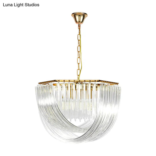 Contemporary Crystal Chandelier Light - Hexagon Design Gold Finish 4-Light 12’’/19.5’’ Wide