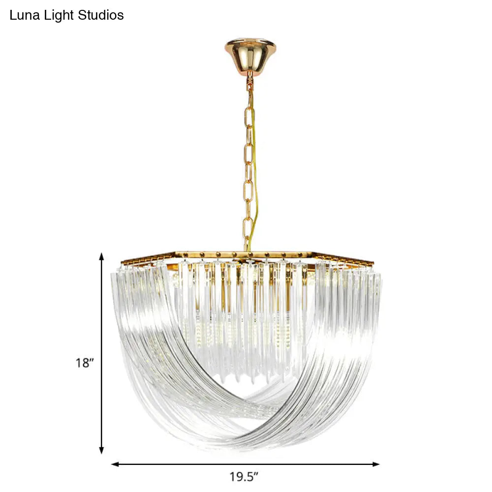 Contemporary Gold Hexagon Chandelier With Crystal Accents - 4 Lights 12/19.5 Wide