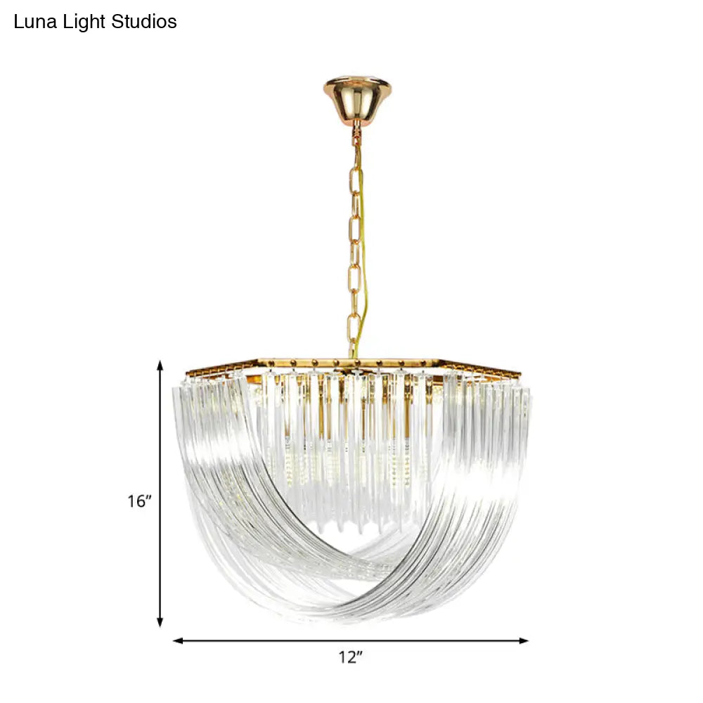 Contemporary Gold Hexagon Chandelier With Crystal Accents - 4 Lights 12/19.5 Wide