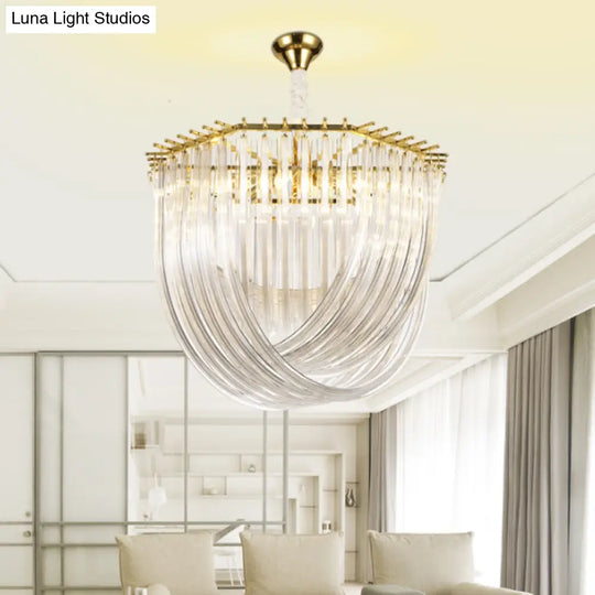 Contemporary Crystal Chandelier Light - Hexagon Design Gold Finish 4-Light 12’’/19.5’’ Wide