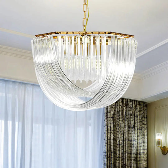 Contemporary Crystal Chandelier Light - Hexagon Design Gold Finish 4-Light 12’’/19.5’’ Wide / 12’’