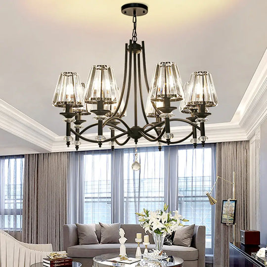 Contemporary Crystal Chandelier Pendant Light Kit - Tapered Design Adjustable Chain 4/6/8 Lights