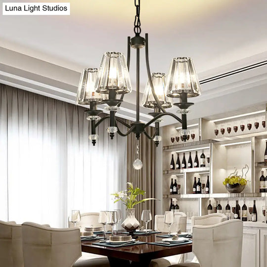 Contemporary Crystal Chandelier Pendant Light Kit - Tapered Design Adjustable Chain 4/6/8 Lights