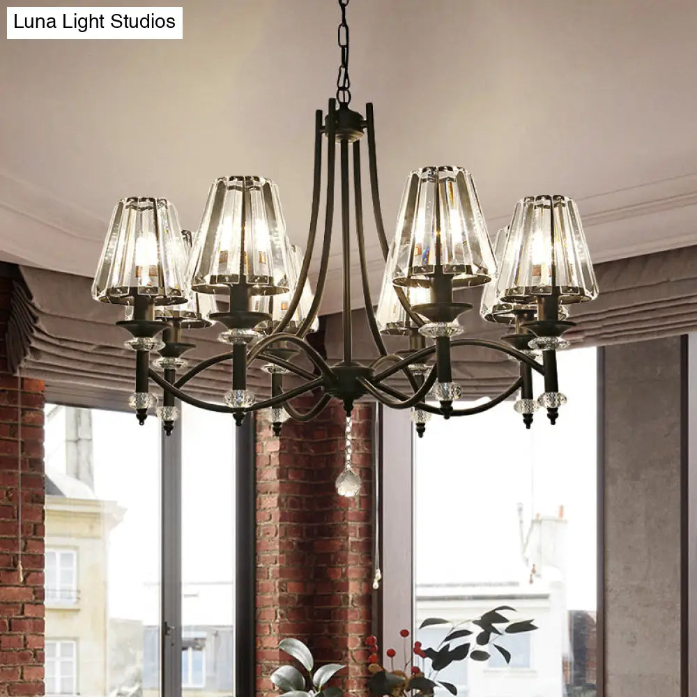 Contemporary Crystal Chandelier Pendant Light Kit - Tapered Design Adjustable Chain 4/6/8 Lights