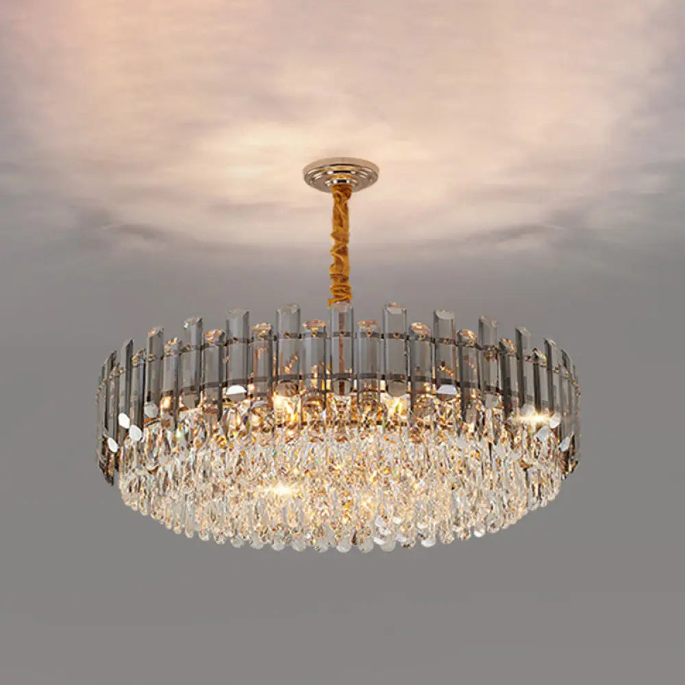 Contemporary Crystal Chandelier Pendant - Rose Gold Tier Suspended Lighting / 19.5 Smoke Grey