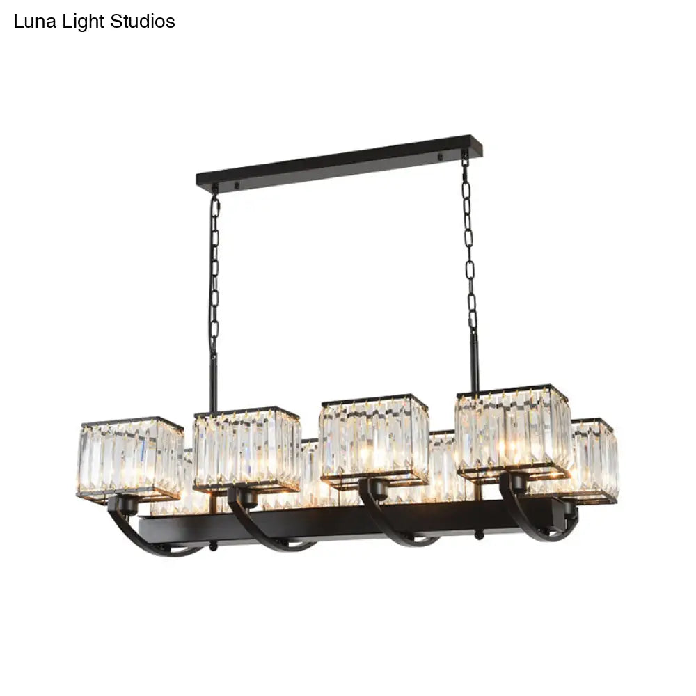 Contemporary Crystal Chandelier With Adjustable Chain - 6/8 Bulbs Black Rectangle Design