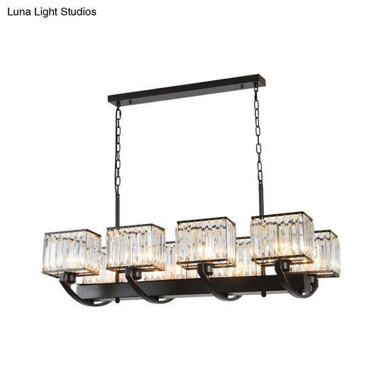 Contemporary Crystal Chandelier With Adjustable Chain - 6/8 Bulbs Black Rectangle Design