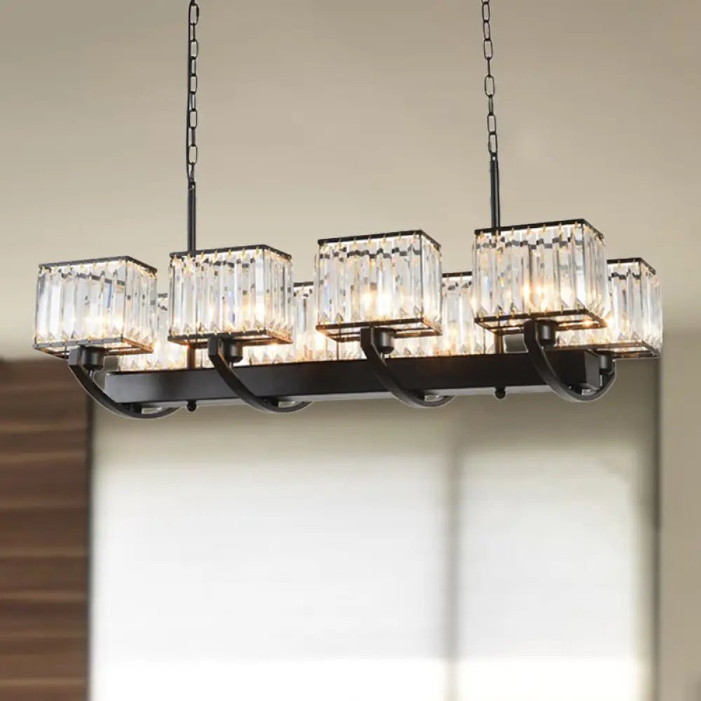 Contemporary Crystal Chandelier With Adjustable Chain - 6/8 Bulbs Black Rectangle Design 8 /