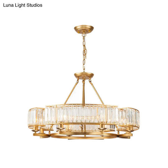 Contemporary Crystal Chandelier With Adjustable Chain - 6/8 Bulbs Round Hanging Light In Gold