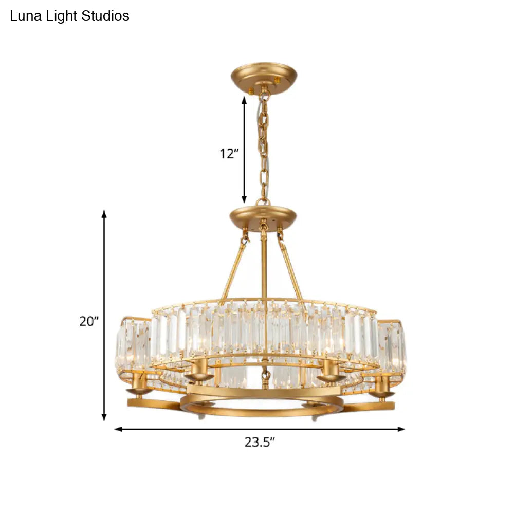 Contemporary Crystal Chandelier With Adjustable Chain - 6/8 Bulbs Round Hanging Light In Gold