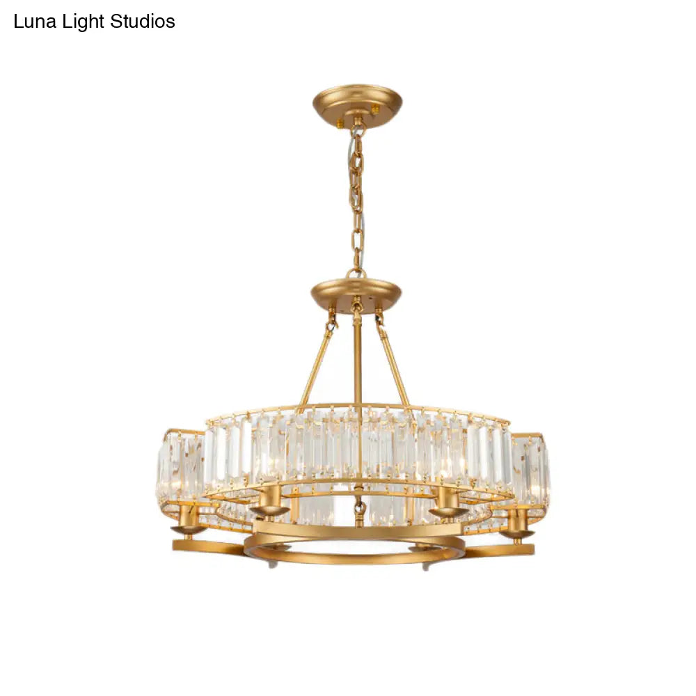 Contemporary Crystal Chandelier With Adjustable Chain - 6/8 Bulbs Round Hanging Light In Gold