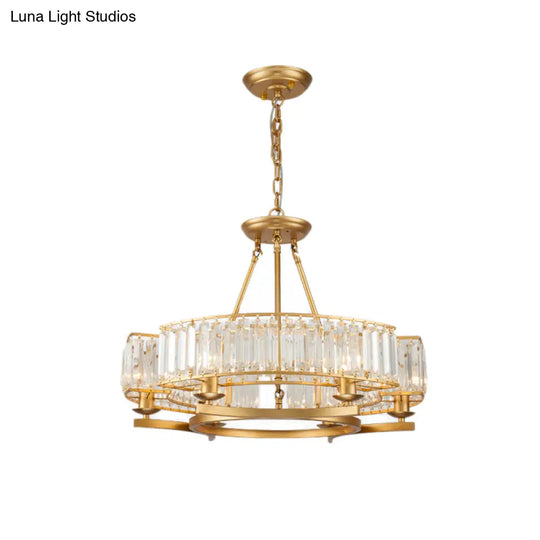 Contemporary Crystal Chandelier With Adjustable Chain - 6/8 Bulbs Round Hanging Light In Gold