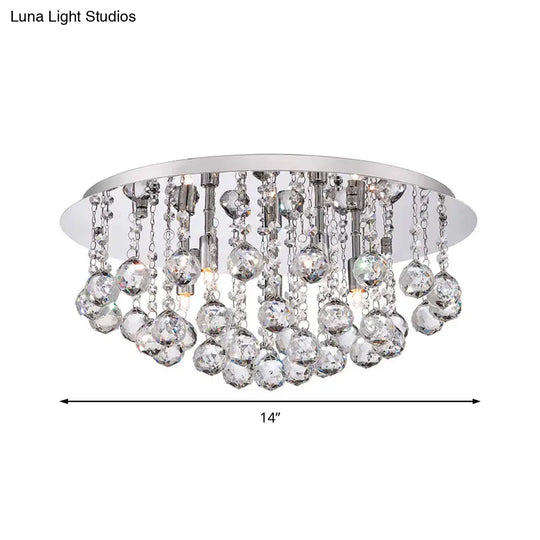 Contemporary Crystal Chrome Ceiling Light - Cascading Flush Mount 3/4/6 Lights 8/14/19.5 Wide