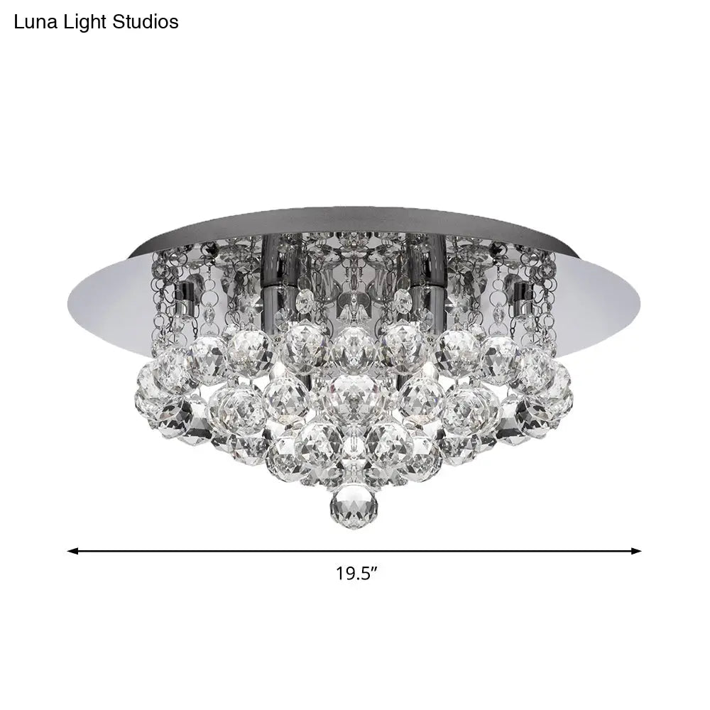 Contemporary Crystal Chrome Ceiling Light - Cascading Flush Mount 3/4/6 Lights 8’/14’/19.5’ Wide