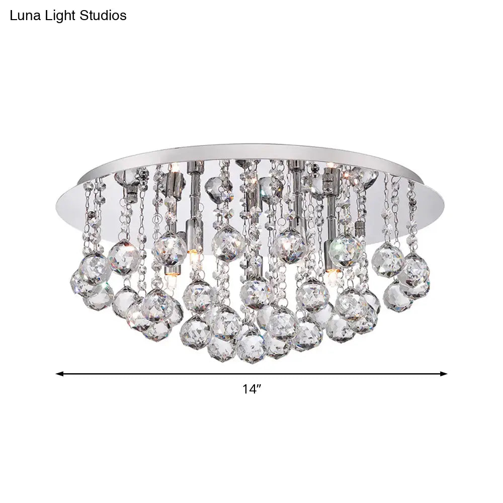 Contemporary Crystal Chrome Ceiling Light - Cascading Flush Mount 3/4/6 Lights 8’/14’/19.5’ Wide