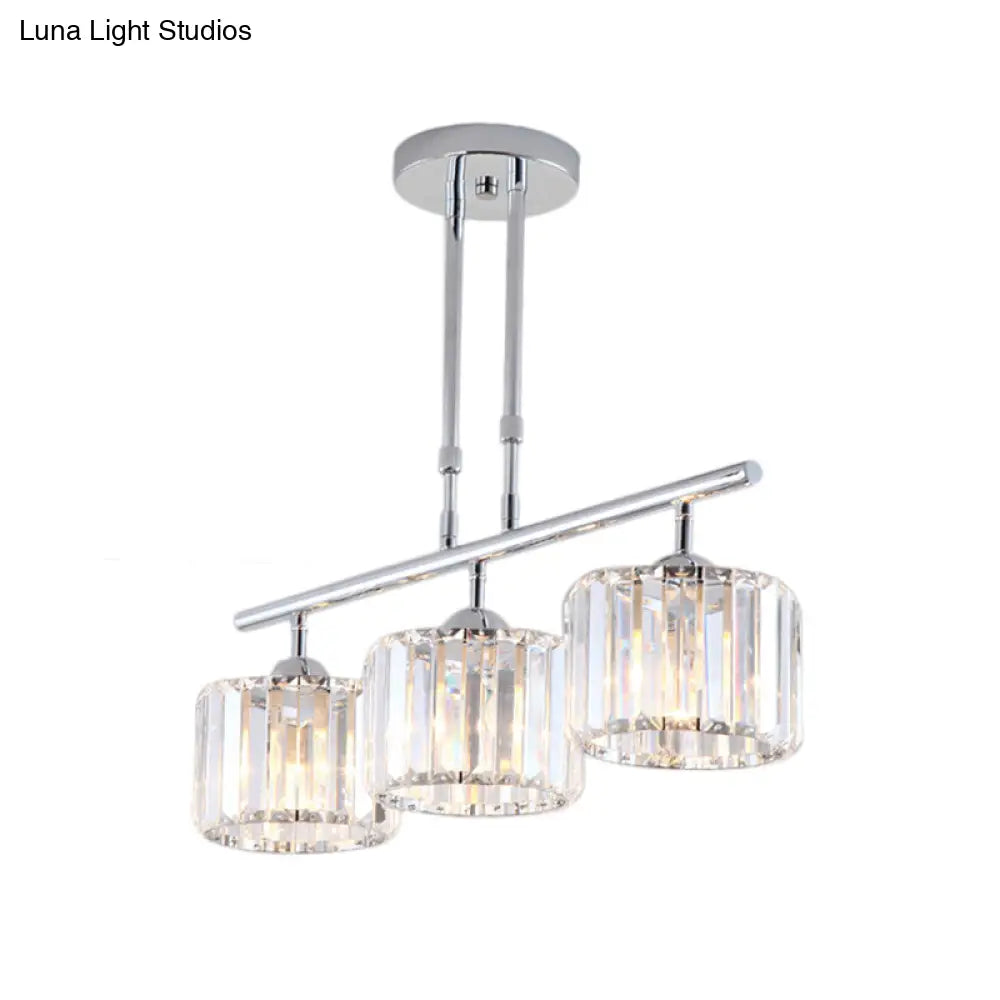 Contemporary Crystal Chrome Drum Chandelier Light With 3/4 Pendant Bulbs - Perfect For Bedroom