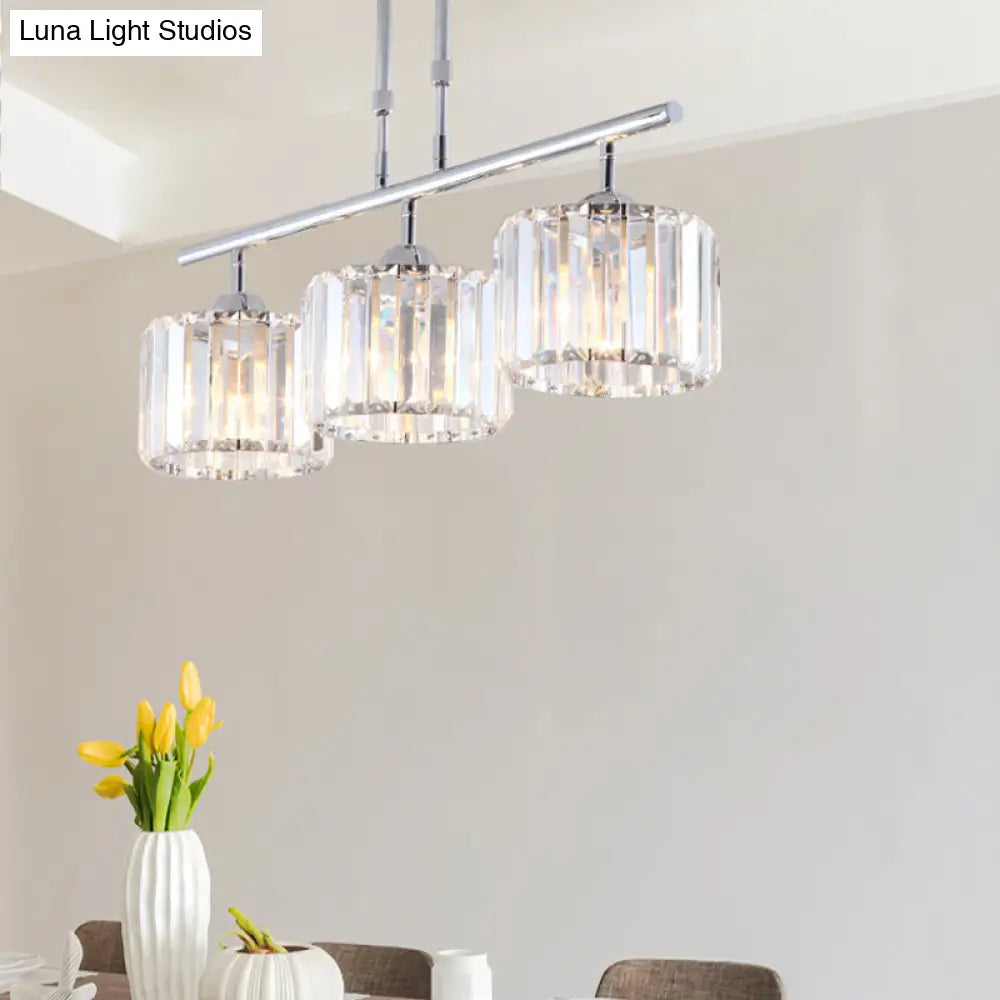 Contemporary Crystal Chrome Drum Chandelier Light With 3/4 Pendant Bulbs - Perfect For Bedroom