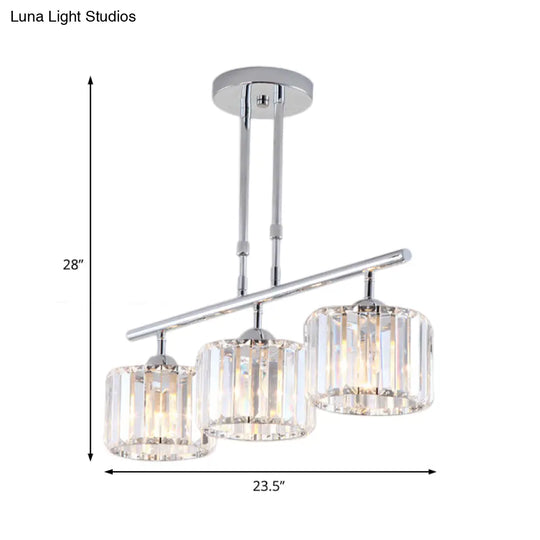 Contemporary Crystal Chrome Drum Chandelier Light With 3/4 Pendant Bulbs - Perfect For Bedroom