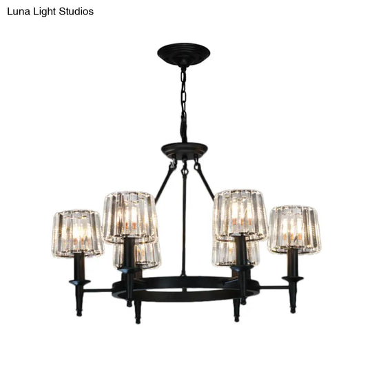 Contemporary Crystal Circle Chandelier Lamp With 6/8 Bulbs - Black Hanging Pendant Light For Living