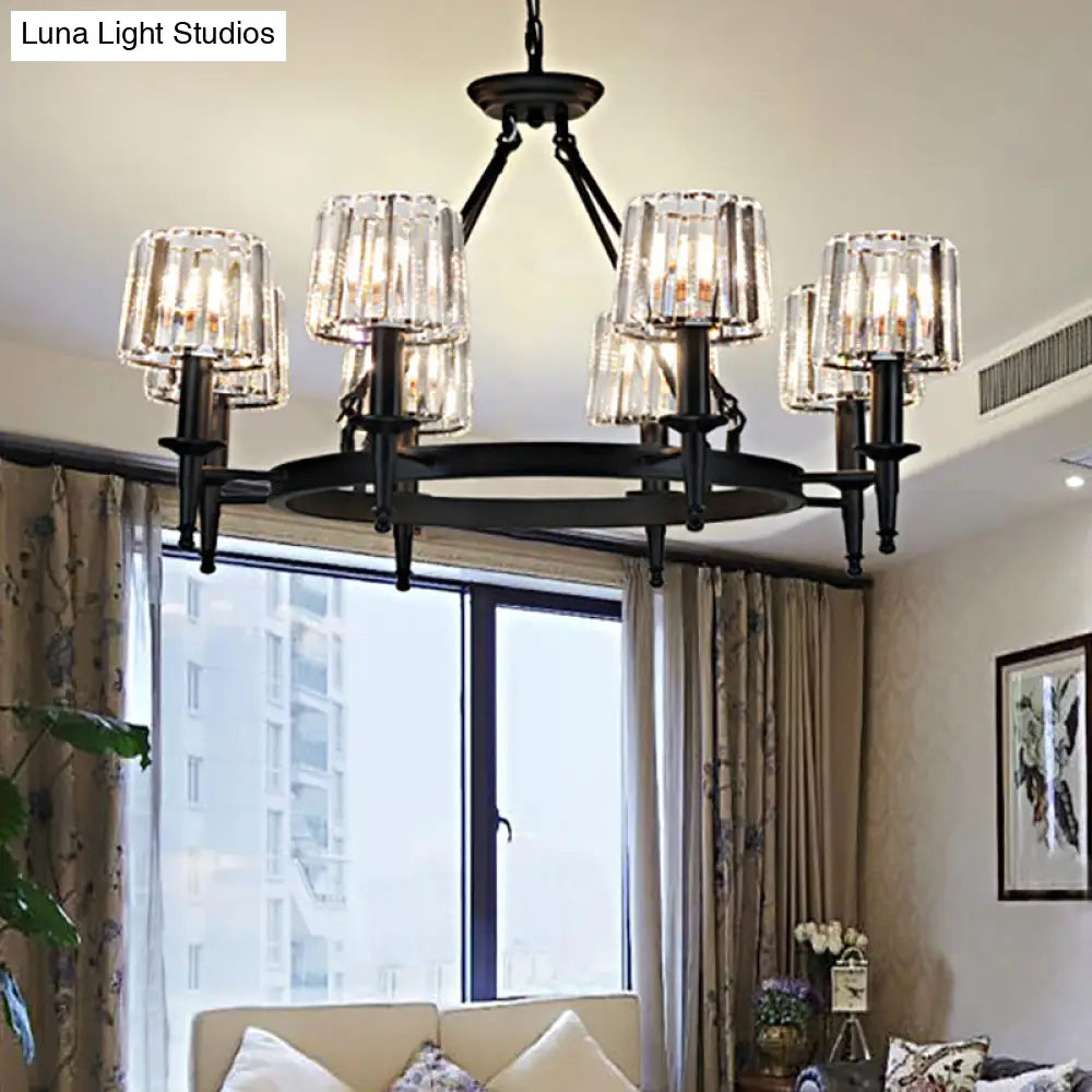 Contemporary Crystal Circle Chandelier Lamp With 6/8 Bulbs - Black Hanging Pendant Light For Living