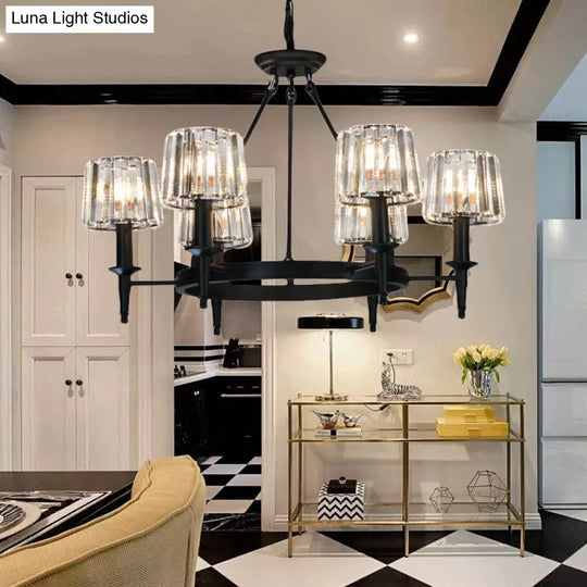 Contemporary Crystal Circle Chandelier Lamp With 6/8 Bulbs - Black Hanging Pendant Light For Living