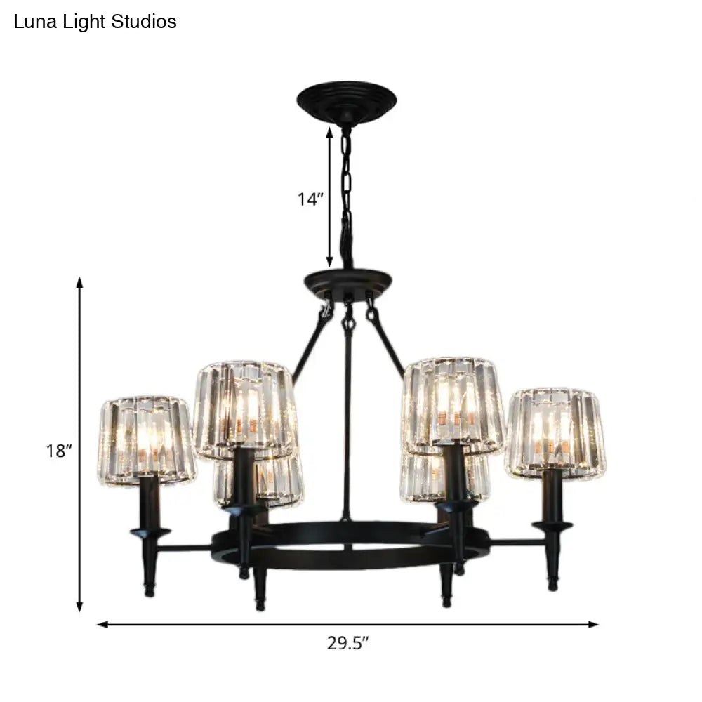 Contemporary Crystal Circle Chandelier Lamp With 6/8 Bulbs - Black Hanging Pendant Light For Living