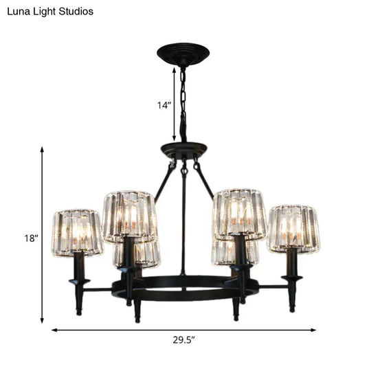 Contemporary Crystal Circle Chandelier Lamp With 6/8 Bulbs - Black Hanging Pendant Light For Living