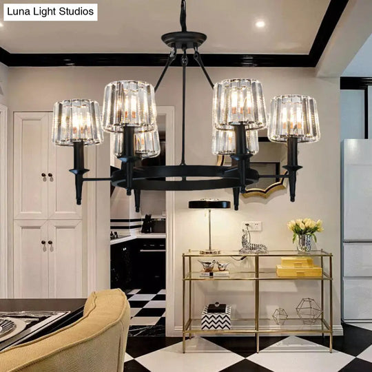 Contemporary Crystal Chandelier 6/8 Bulbs Black Pendant Light For Living Room