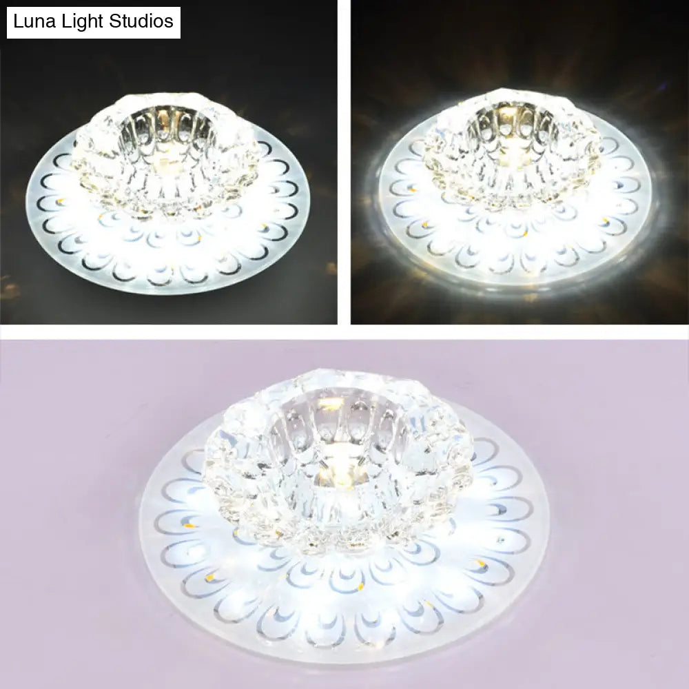 Contemporary Crystal Clear Led Flush Ceiling Light For Entryway - Blossom Mount / White