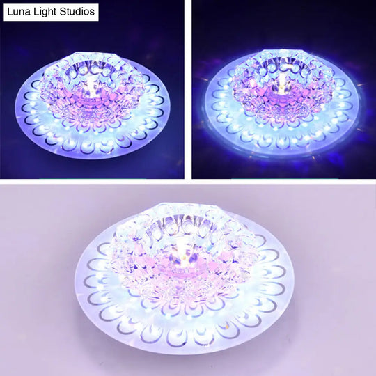 Contemporary Crystal Clear Led Flush Ceiling Light For Entryway - Blossom Mount / Multi Color