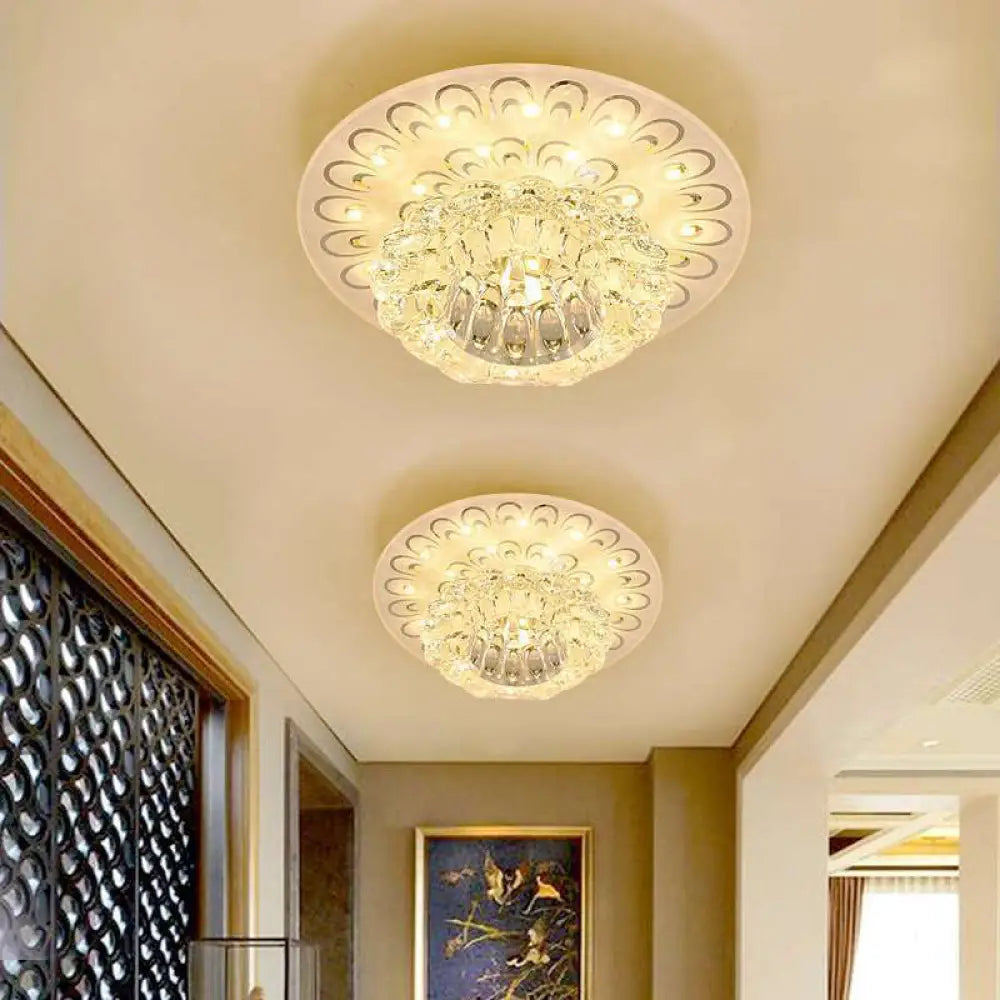 Contemporary Crystal Clear Led Flush Ceiling Light For Entryway - Blossom Mount / Warm