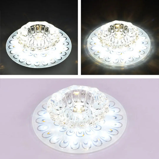 Contemporary Crystal Clear Led Flush Ceiling Light For Entryway - Blossom Mount / White