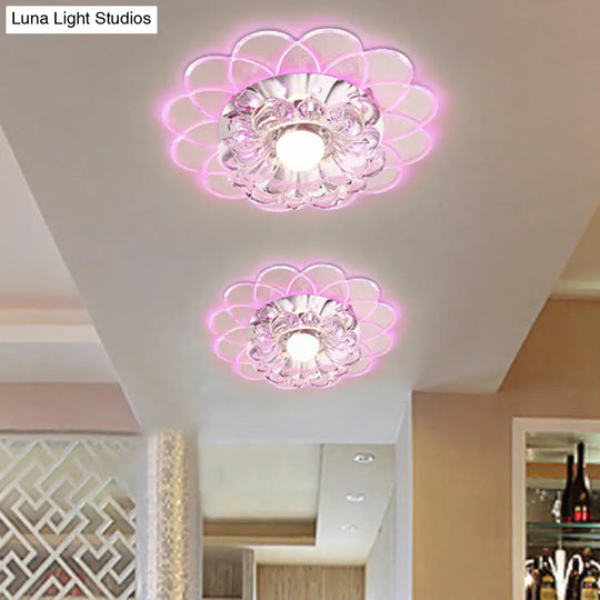 Contemporary Crystal Clear Led Flush Mount Ceiling Light With Floral Design / 3W Purple