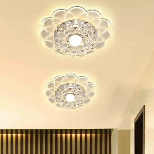 Contemporary Crystal Clear Led Flush Mount Ceiling Light With Floral Design / 3W Warm