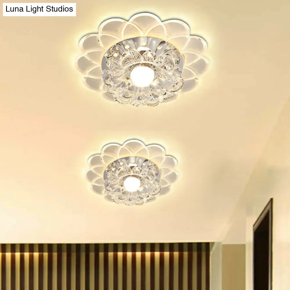 Contemporary Crystal Clear Led Flush Mount Ceiling Light With Floral Design / 3W Warm