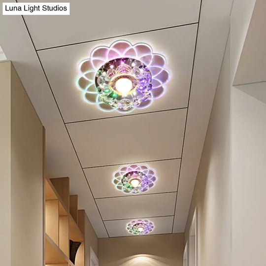 Contemporary Crystal Clear Led Flush Mount Ceiling Light With Floral Design / 3W Multi Color